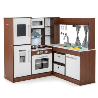 Pretend Cooking Toy Wooden Corner Kitchen Play Gift Kids With