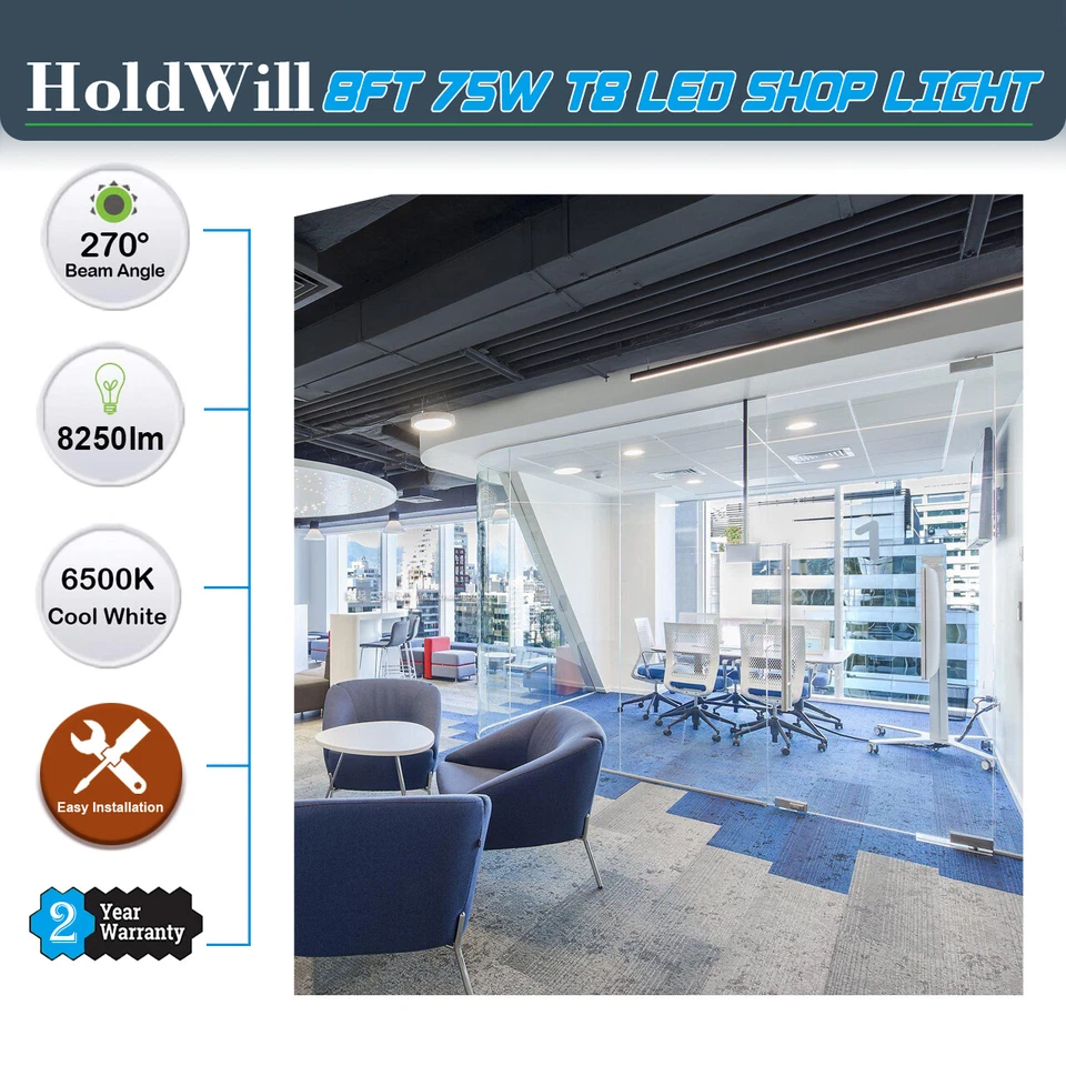 6 PACK 8FT Led Tube Light Fixture(Super Bright White) for Garage Shop Warehouse - Image 4 of 4