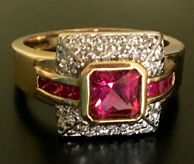 Galerie de Bijoux Collection 14k Rubellite, Pink Sapphire & Dia Ring Size 9