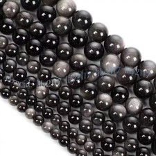 Natural Silver Obsidian Gemstone Round Loose Beads Jewelry Making 4/6/8/10/12mm
