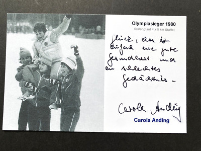 CAROLA ANDING Olympiasiegerin 1980 Skilanglauf signed Foto 9x15 Zitat RARITÄT