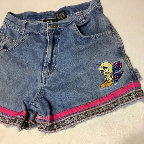 Vintage Girls Shorts Jean Denim Looney Tunes Tweety Bird Size 10 Y2K 90s - Picture 2 of 8