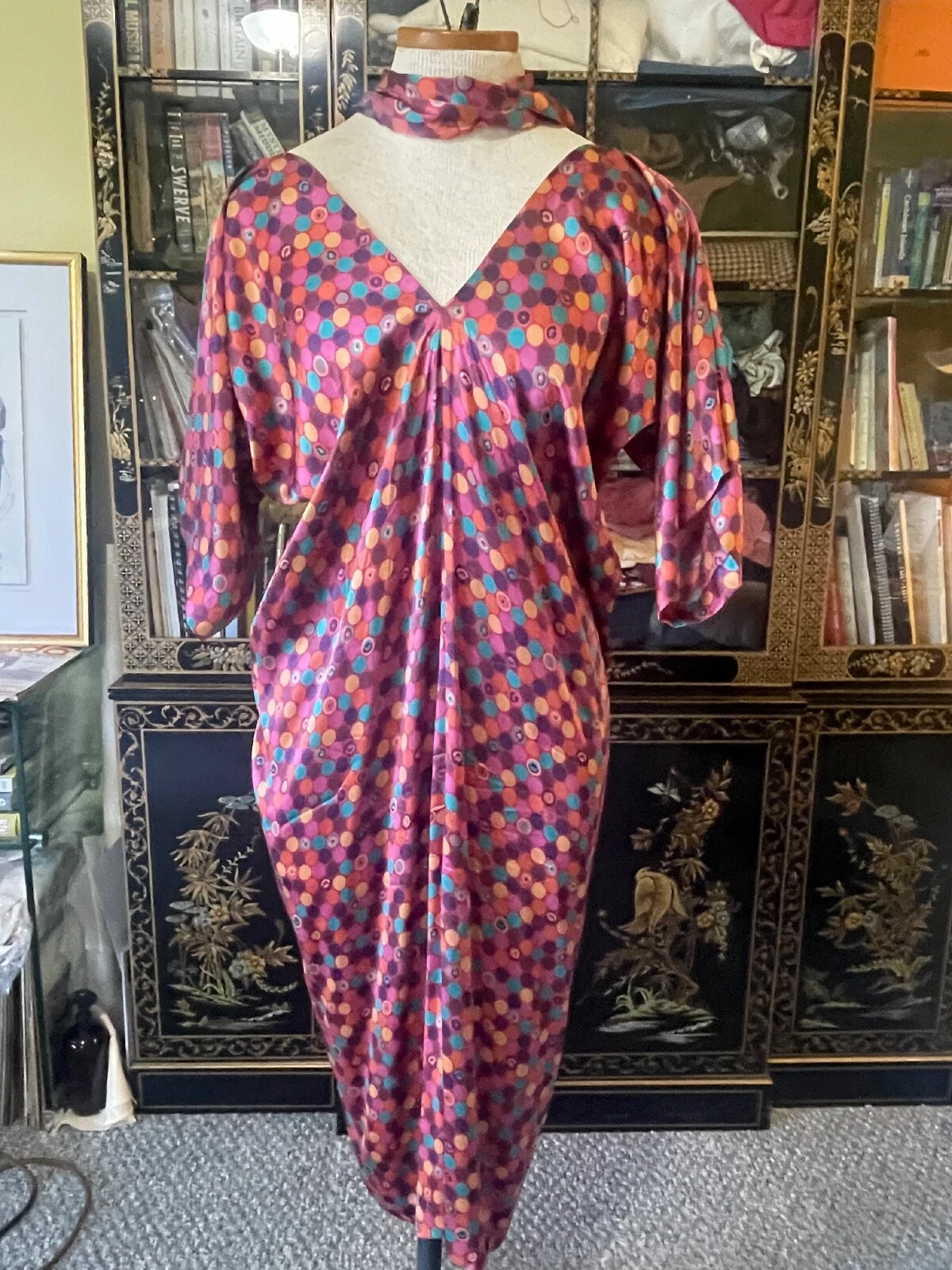 Abito origami Kenzo stampa geometrica seta taglia S