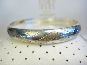 Vintage Two Tone Engraved Western Sterling Silver Hinged Bangle Bracelet 7"