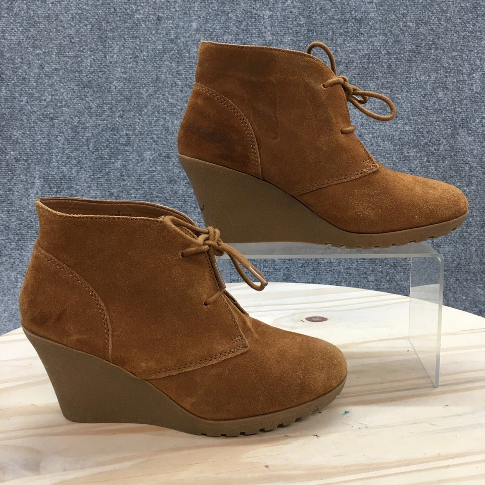 Merona ботинки женщин 8 Kadence чукка коричневый кожаный шнурует вверх лодыжки верхний на танкетке каблуки - Изображение 2 из 4