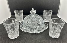 Indiana Glass Oval Star Clear Child  s Round Butter Lid  4 Water Glasses C. 1910
