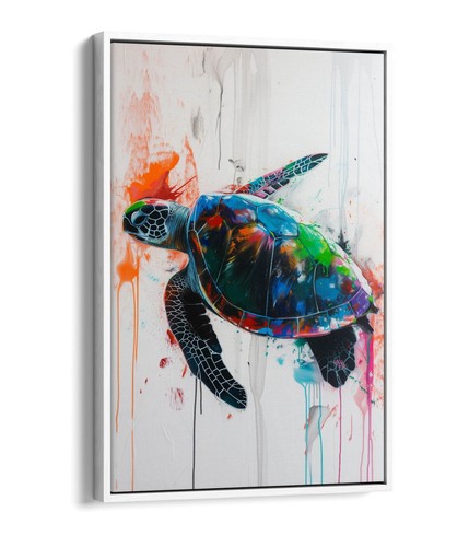 SEA TURTLE WATERCOLOUR PAINTING -FLOAT EFFECT FRAMED CANVAS WALL ART PRINT - Picture 12 of 12