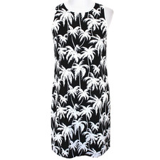 Vince Camuto Dress Womens Sz 2 Black White Tropical Palm Tree Sleeveless Shift