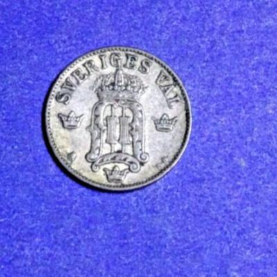 SWEDEN 1907 TEN (10) ORE  ''U-GRADE''  0.4000 SILVER OSCAR II KM 774 #4