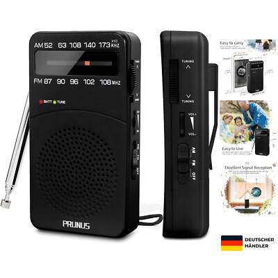 PRUNUS J-166 AM FM UKW Radio Batteriebetrieben, Transistorradio Weltempfänger Ra