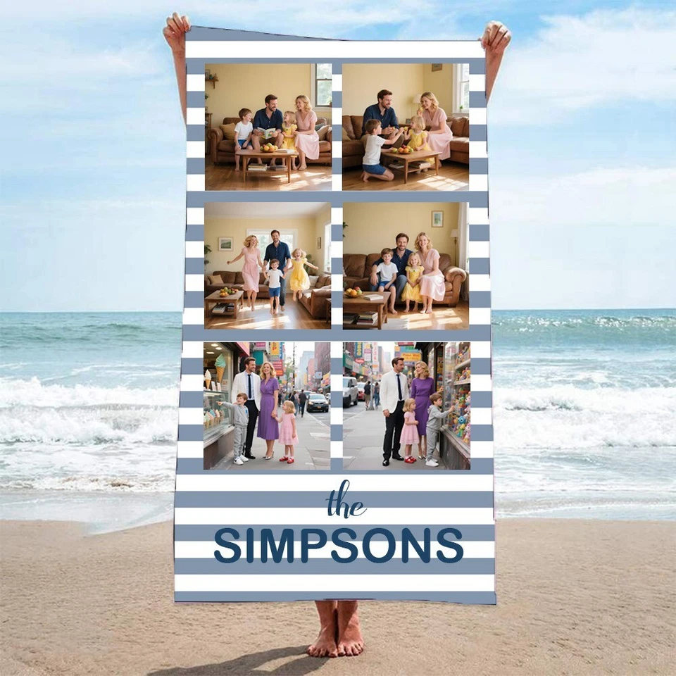 Toalla de playa personalizada con texto con nombre piscina natación surf vacaciones regalo de cumpleaños Foto 4 de 4
