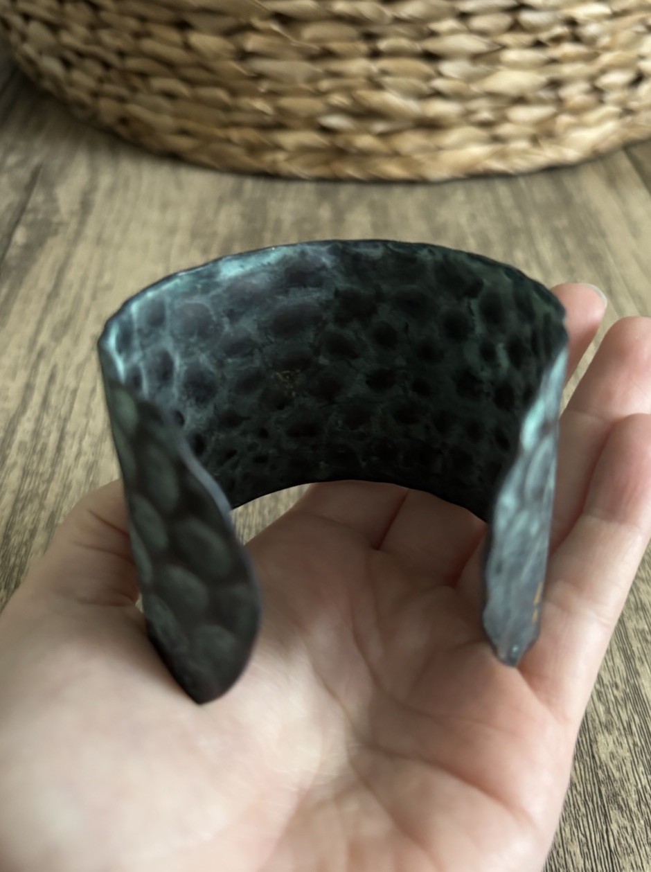 Solid Copper Patina Cuff Bracelet With Dimpled Te… - image 6