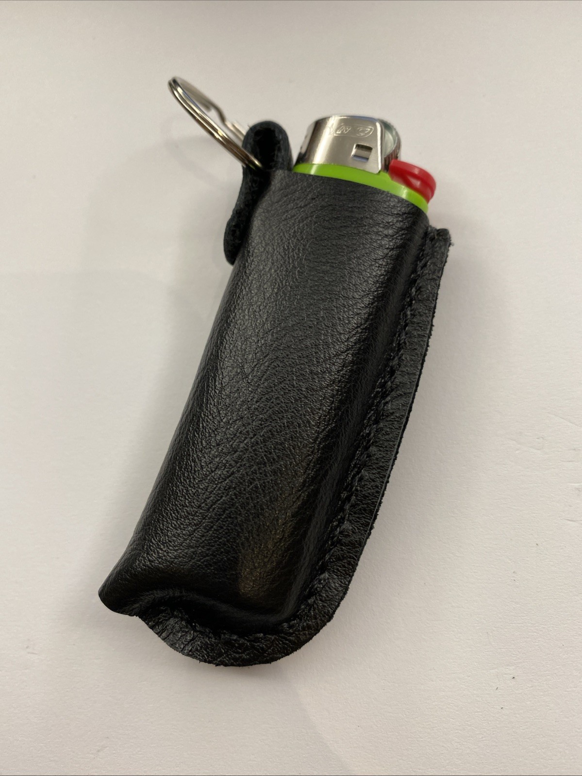 For Bic Lighter, Full Grain Leather Keychain Case Holder Black Handmade USA