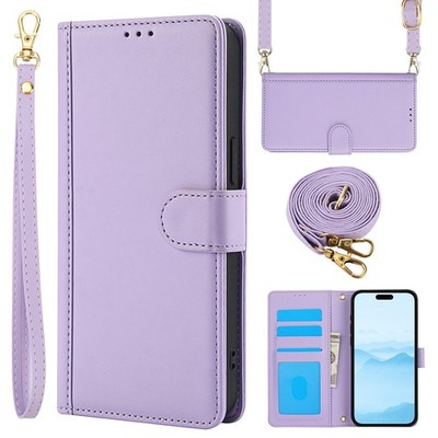 For iPhone 17 Pro Max Air 16 15 14 13 12 Crossbody Strap PU Leather Wallet Case