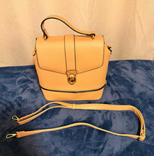 Beige Pebbled Top Handle Satchel Crossbody, T...