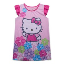 Hello Kitty Girl's Pink Floral Flutter Sleeve Nightgown, Gown