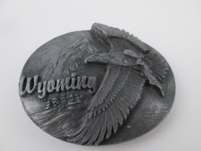 Vintage 1990 Sishiyou WYOMING American Eagle Fish Mountain Pewter Belt Buckle
