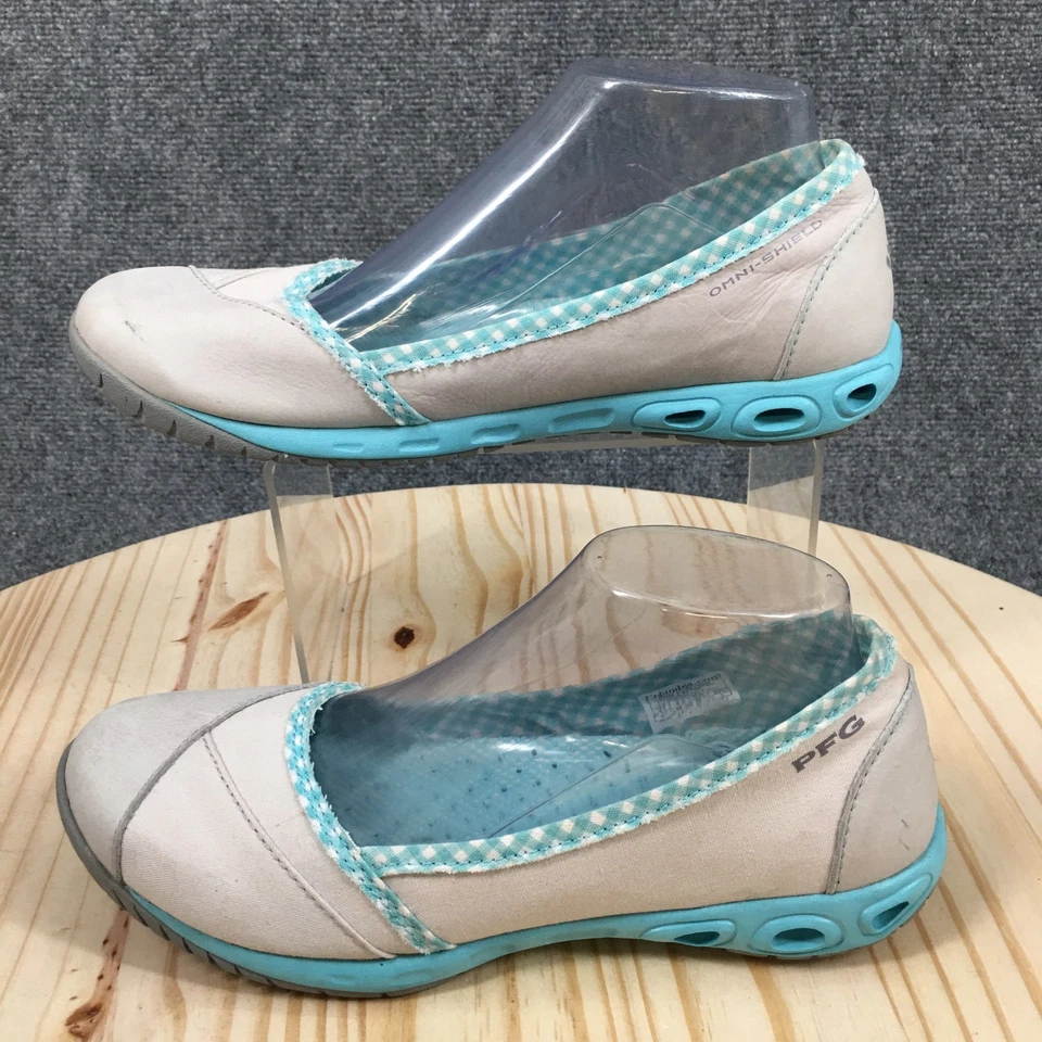 Columbia Zapatos Mujer 8.5 PFG Sunvent Sin Cordones Ballet Pisos Gris Azul Cuero Foto 2 de 4