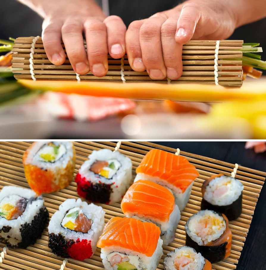 4 Pack Bamboo Sushi Rolling Mat - Reusable Sushi Roller Kit 9.5x9.5 Inch, NEW