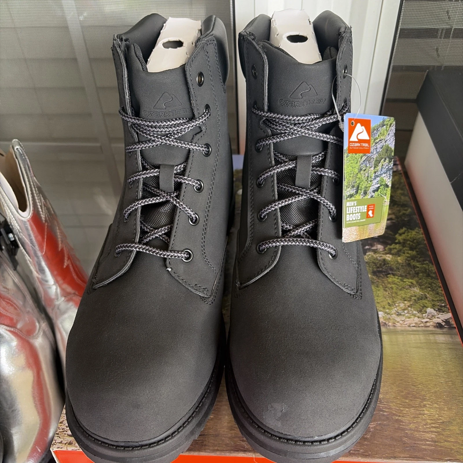 NIB Ozark Trail Troy II Men's Black Faux Leather Boots 11.5 M