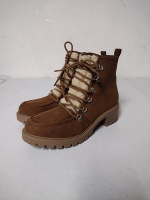 Sun + Stone Quiinn Womens Fur Lined Platform Shearling Boots Peanut Micro US 8