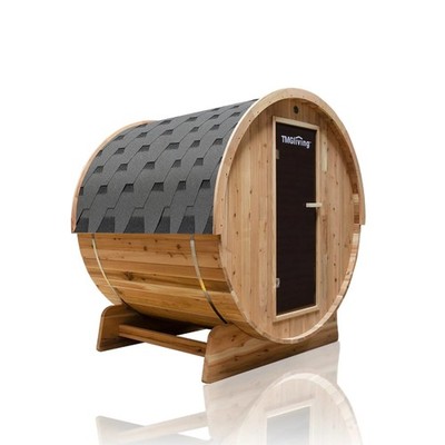 Elegant Cedar Barrel Sauna for 3 | Premium Outdoor Spa with Tempered Glass Door