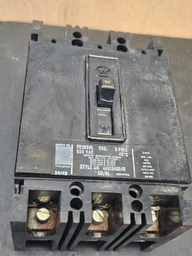 WESTINGHOUSE FB3050L 50AMP CIRCUIT BREAKER, 3P, 600V