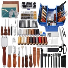 Leather Working Tools Kit, Leather Tooling Kit with Double Layer Storage Box,...
