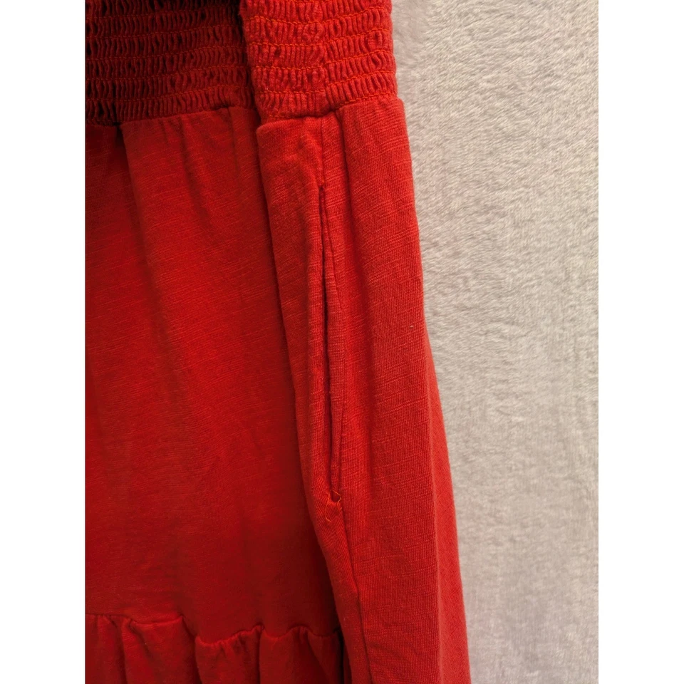 Maxi Vestido Lucky Brand Rojo Calado en Niveles Mangas Volantes Algodón XL Foto 4 de 4
