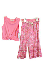 Btween Girls Size 4 Pink Twist Front Tank Top and Floral Wide Leg Pants Set NWT