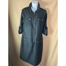 Sharagano Utility Sheath Dress Womens Size 8 Grey Excellent Zip Front Roll Tab