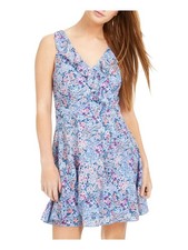TEEZE ME Womens Fit + Flare Short Dress Blue Sleeveless V Neck Juniors 12
