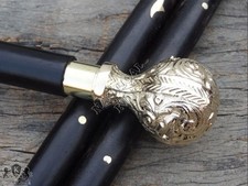 Antique Style Victorian Vintage Designer Brass Handle Wooden Walking Stick Cane