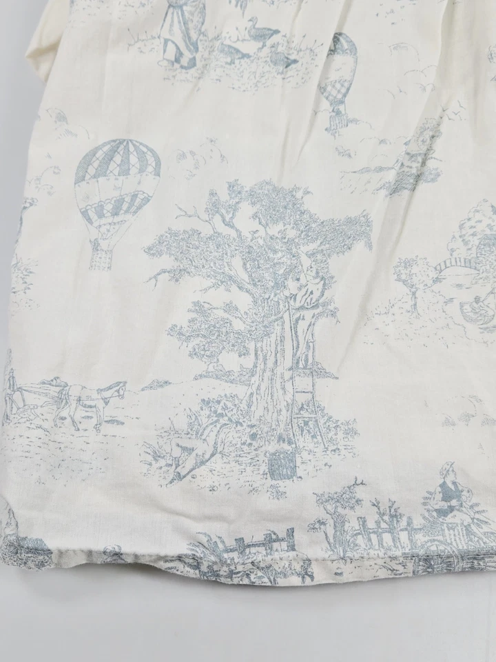 Laura Ashley Vintage Toile Twin Bedskirt Hot Air Balloon French Country Blue - Image 4 of 4