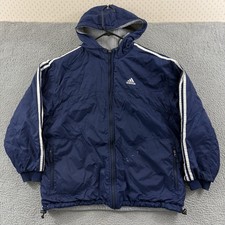 Vintage Adidas Jacket Men s XL Blue Reversible Full Zip 90s Sport Hooded Puffer