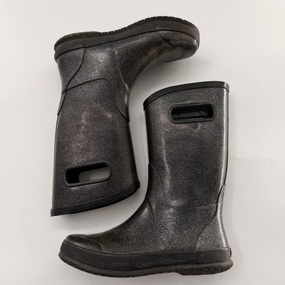 Bogs Girls Black Silver Glitter Rain Boots Size 6 Youth Waterproof