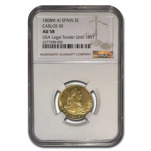 1808-M Spain Gold 2 Escudos Charles IV AU-58 NGC