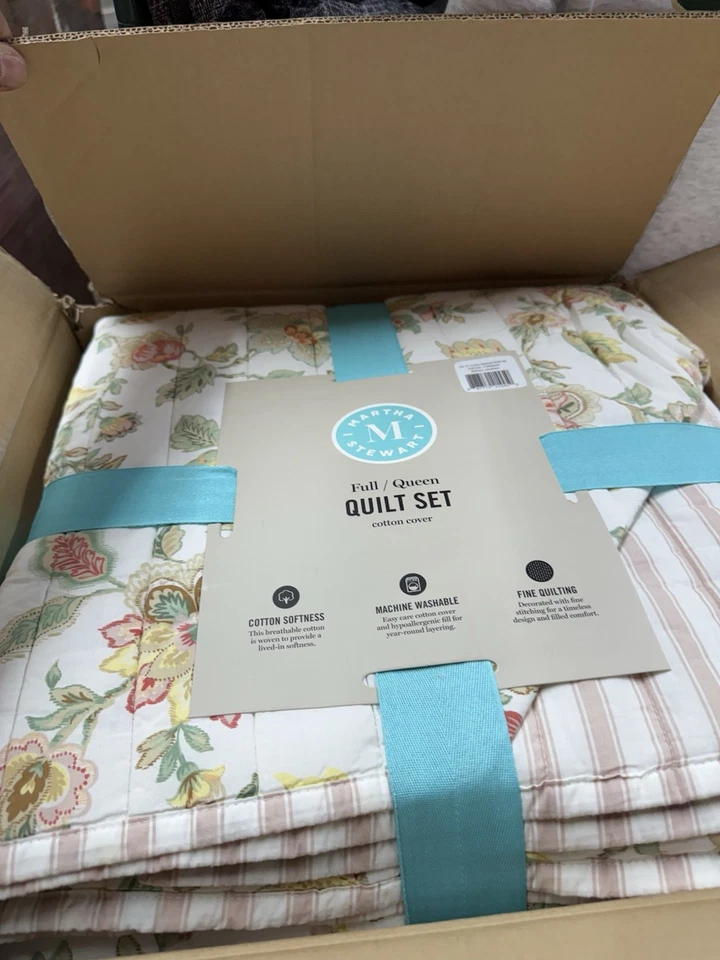 Juego de edredón reversible de 3 piezas MARTHA STEWART, lavado, rosa/verde 1 edredón, 2 fundas Foto 2 de 4