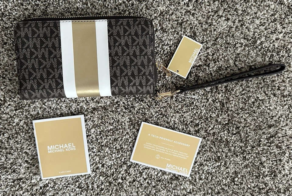 Michael Kors Jet Set Large Metallic Signature Logo Stripe Smartphone Wallet - Image 2 of 4