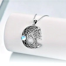 CELTIC KNOT CRESCENT MOON TREE LIFE Charm on 18" 925 Plate Sterling Silver Chain