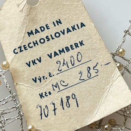 Vintage Pearl Hand Beaded Lace Czechoslovakia Silver Metallic - Imagen 6 de 8