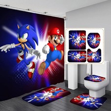 Super Sonic and Mario Cartoon Shower Curtain or Bathroom Sets