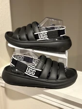 UGG Sport Yeah Unisex Slide Black Adjustable Backstrap Mens Size 8 Womens 9.5