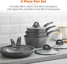 Image of Tower Forged 5 Piece Pan Set with Non-Stick Coating and Soft Touch Handles, 18/2
