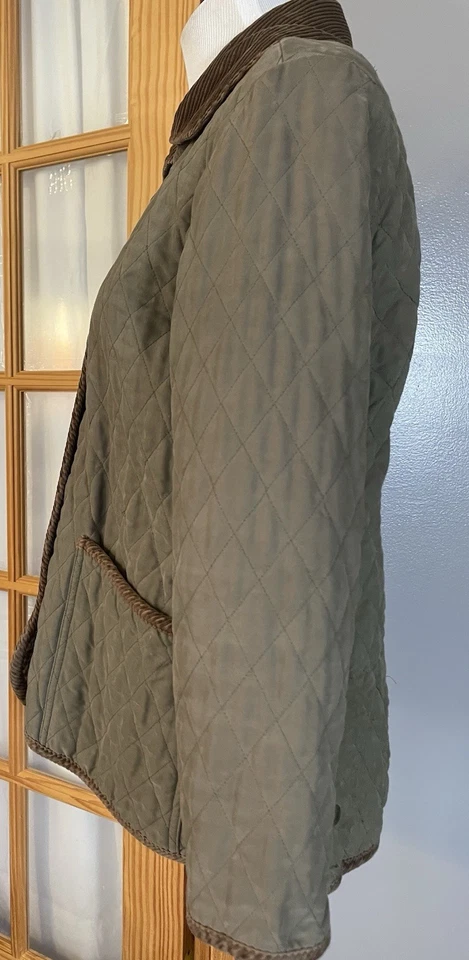 Chaqueta de Granero Orvis Acolchada Años 70 para Mujer M Oliva Pana Borde Botones Country Foto 3 de 4