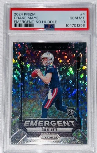 Panini Prizm Emergent No Huddle Prizm Drake Maye #4 Rookie Patriots PSA 10