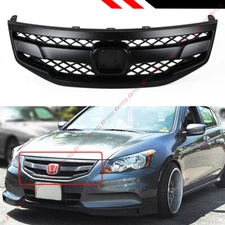 FOR 2011-12 HONDA ACCORD 4DR SEDAN MATT FLAT BLACK SPORT FRONT BUMPER MESH GRILL