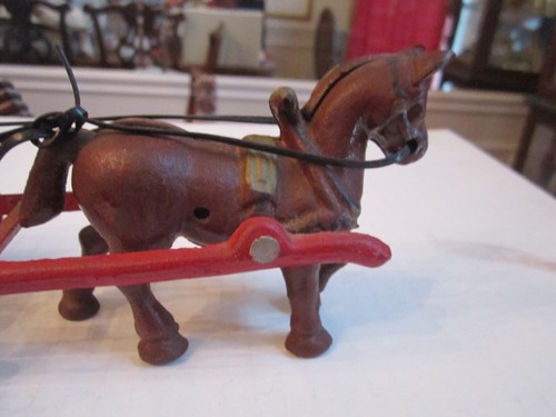 ANTIQUE CAST IRON SINGLE HORSE & CART DRIVER SET - HEAVY - 8 1/4" LONG  - Picture 2 of 7