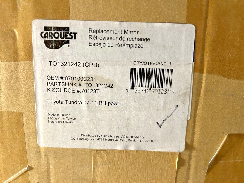 Carquest Replacement Side Mirror 07-11 Toyota Tundra RH TO1321242 -OEM 879100C23 - Image 3 of 4