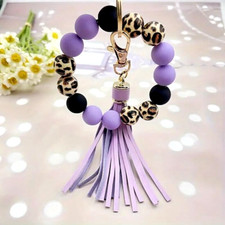 Purple Fashion Leopard-print Bracelet PU Tassels Keychain Keyring Women Gift New